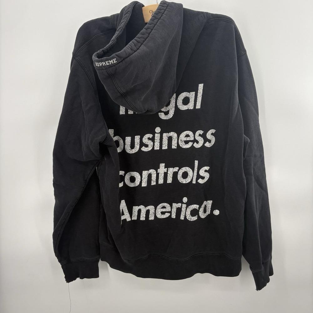Supreme "Illegal Business Controls America" Hoodie Black Size XL Distressed Cond
